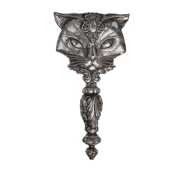 Alchemy Gothic Egyptian Style Cat Hand Mirror Antiqued Silver Resin - Picture 4 of 9